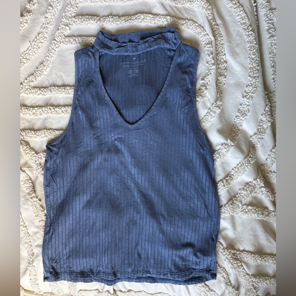 American Eagle Outfitters Ribbed V-Neck Tank Top - Blue